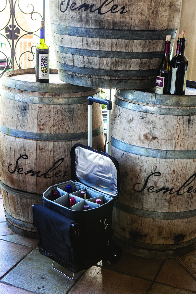 PICNIC TIME Cellar 6-Bottle Wine Carrier & Rolling Cooler Tote, Insulated Padded Wine Cooler Bag for Travel, Portable Bag with Polyester Exterior and Water-Resistant Base, (Black with Gray Accents) - Image 2